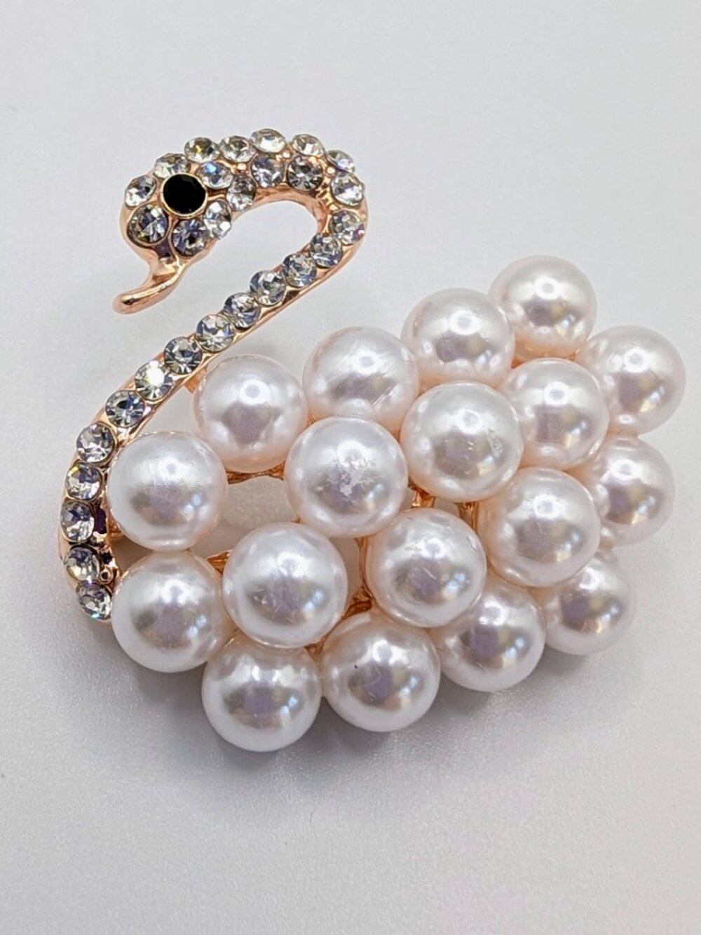 Swan Shaped Brooch - Adorned with White Faux Pearls